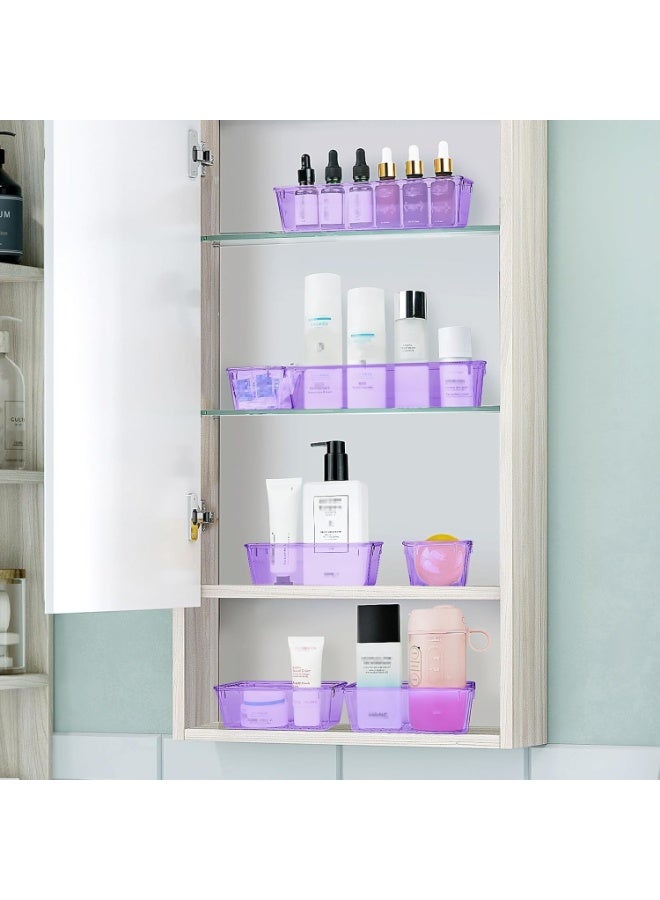 مجموعة صناديق تنظيم أدراج المكياج، 11 قطع، 4 أحجام من صواني تنظيم المكياج، حاويات تخزين أكريليك بينك لمستحضرات التجميل، ومستلزمات النظافة، والمجوهرات - Image 5